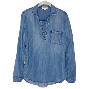 Cloth & Stone Women’s Blue V Neck Tencel Denim Relax Fit Blouse Top Sz Small E6